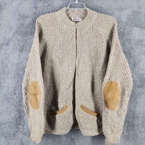 Orvis Sweater Mens L Tan Wool Blend Full Zip Elbow Patch Made in USA 90s Vintage